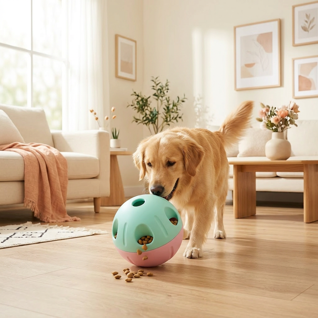Interactive Treat-Dispensing Puzzle Ball in use