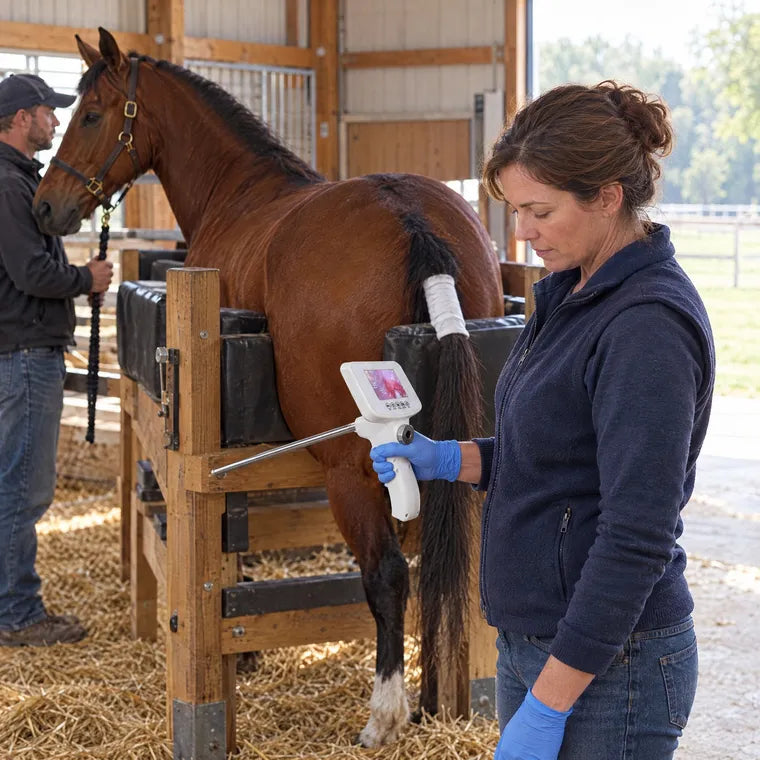 Kiba Scope Equine at a mare in the stocks