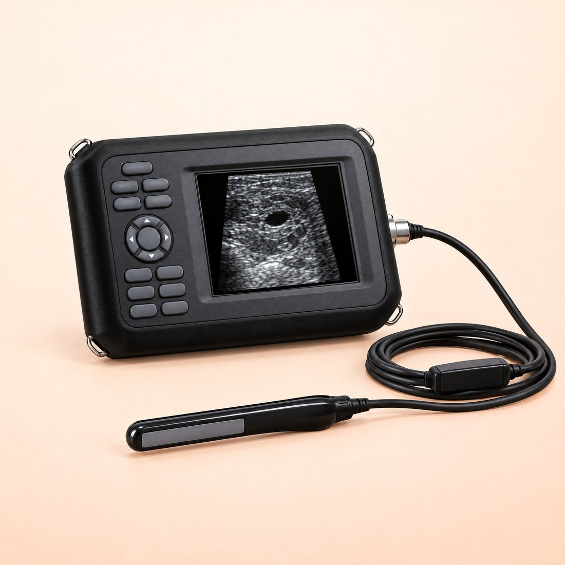 Kiba Echo Cattle & Horse handheld pregnancy ultrasound with its slim black rectal probe
