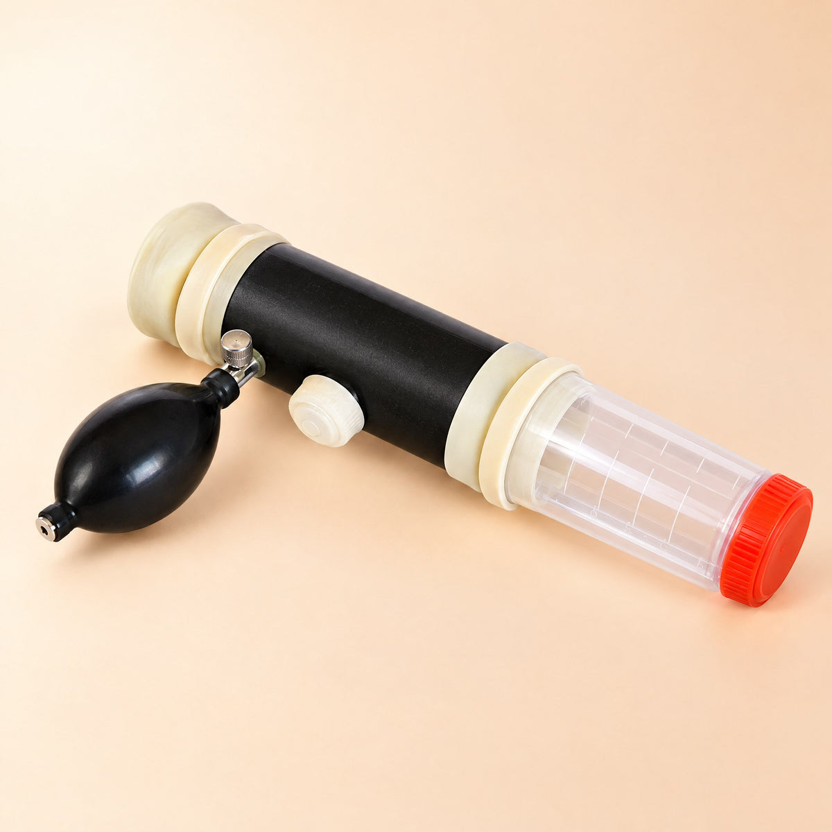 Kiba Collect Goat artificial vagina assembled: black body, latex liner, squeeze bulb and graduated collection tube