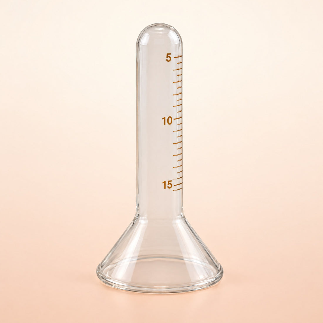Kiba Collection Cup, a clear glass funnel cup with an amber-brown printed scale
