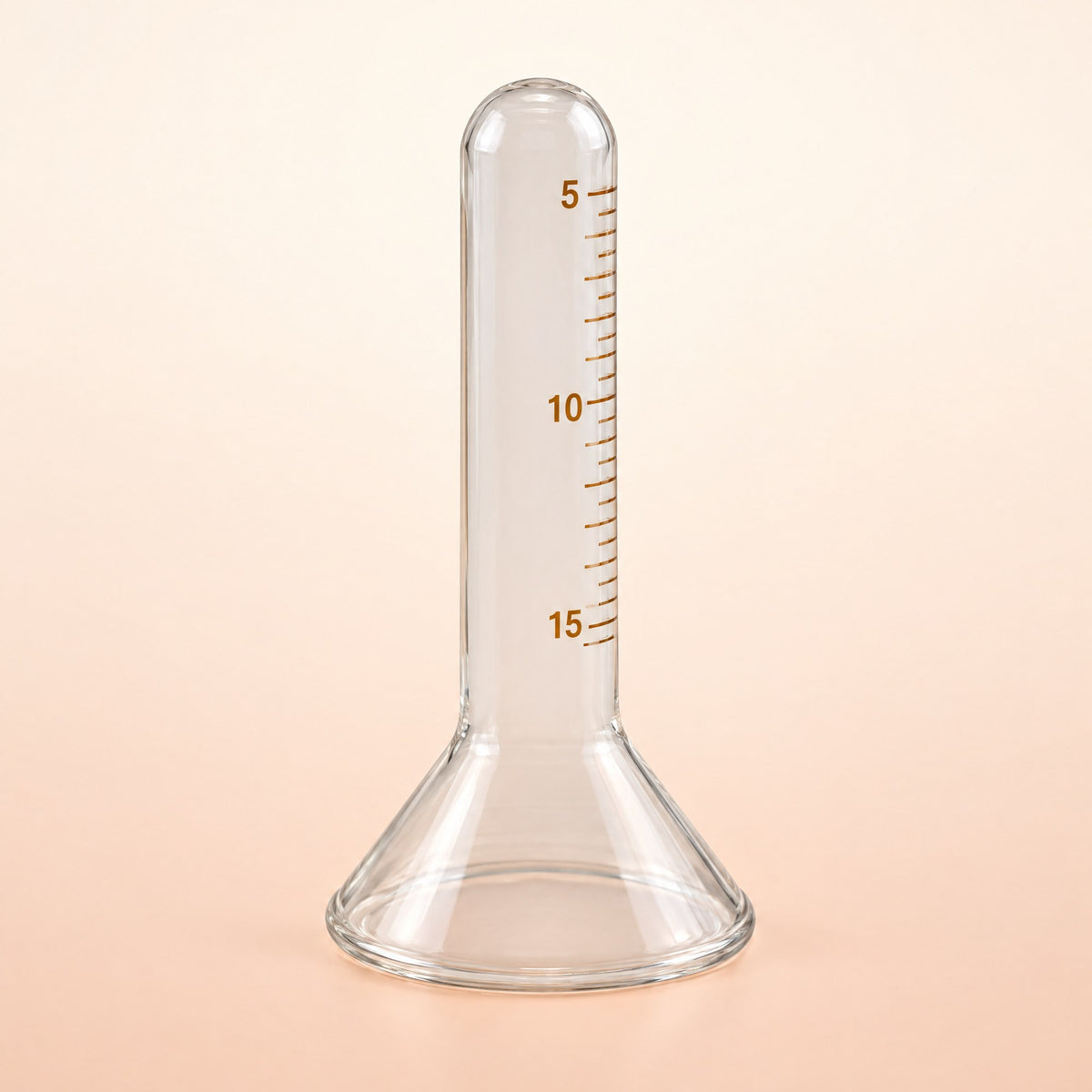 Kiba Collection Cup, a clear glass funnel cup with an amber-brown printed scale