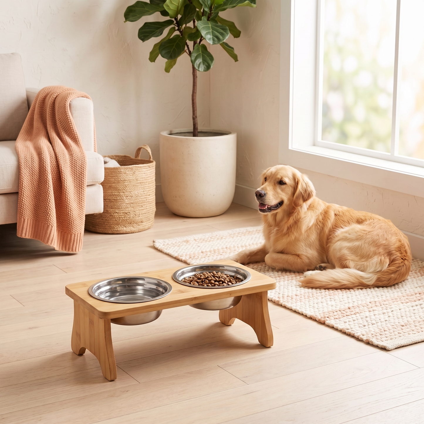Elevated Bamboo Pet Bowl Stand