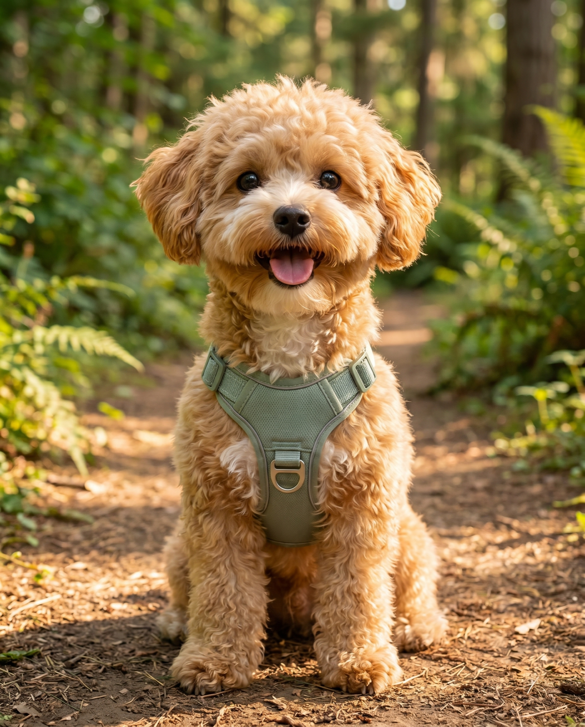 Kiba wearing the No-Pull Adjustable Dog Harness on an adventure trail