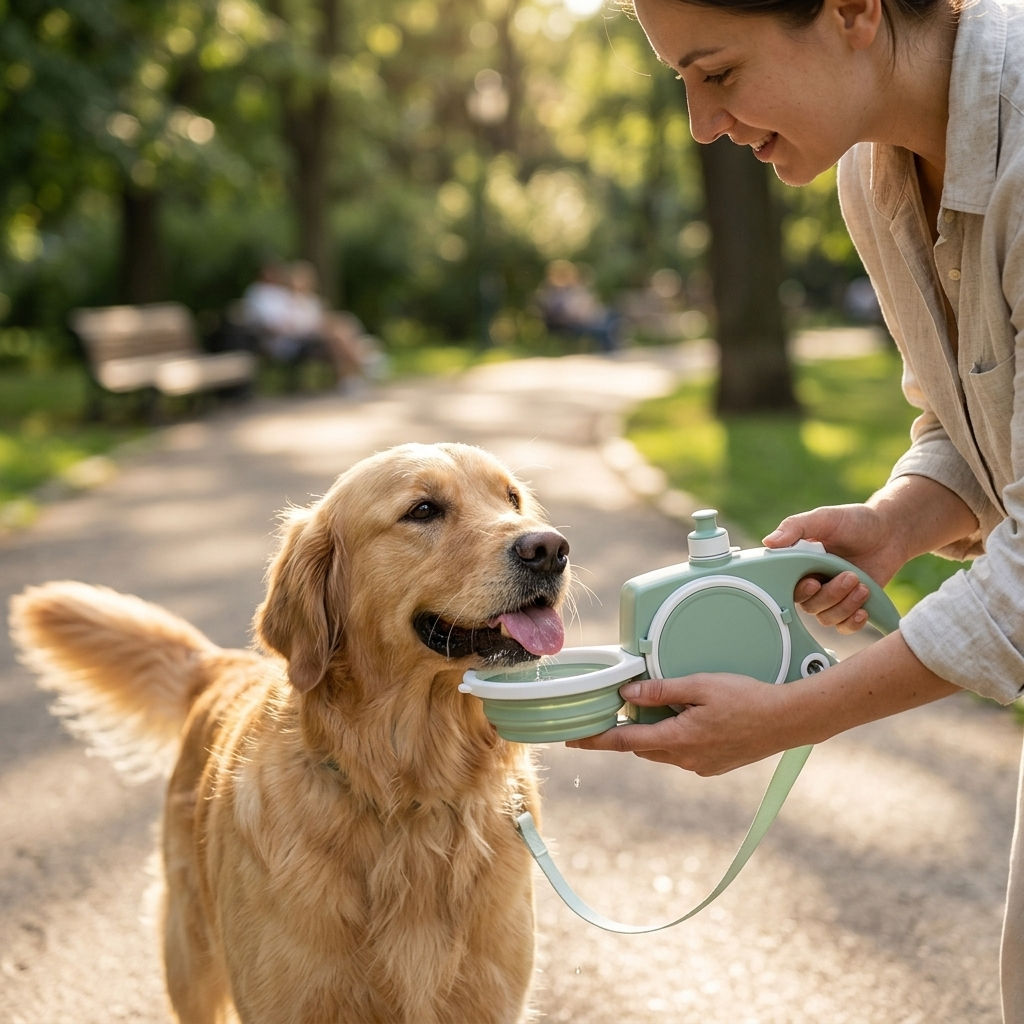 2-in-1 Retractable Dog Leash with Water Bottle