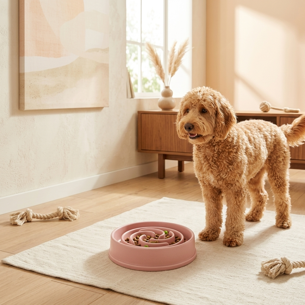 Slow-Feeder Anti-Gulp Bowl in use
