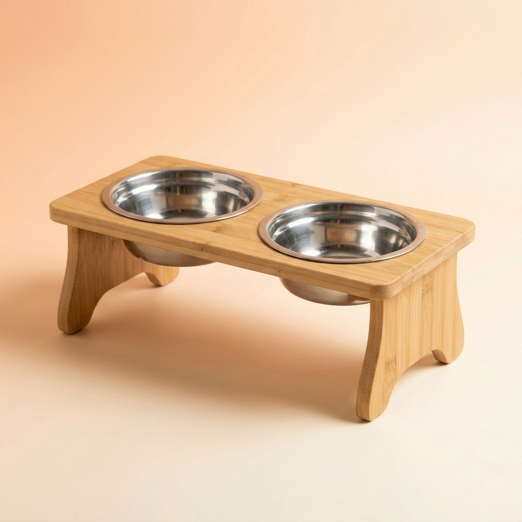 Elevated Bamboo Pet Bowl Stand detail