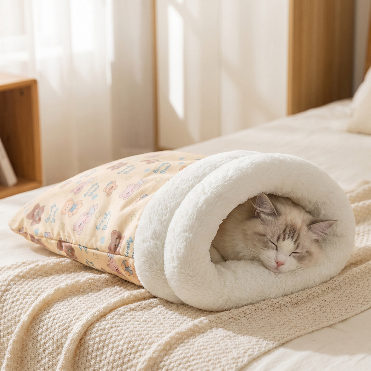 Cozy Burrow Cat Sleeping Bag - Lovely Bear