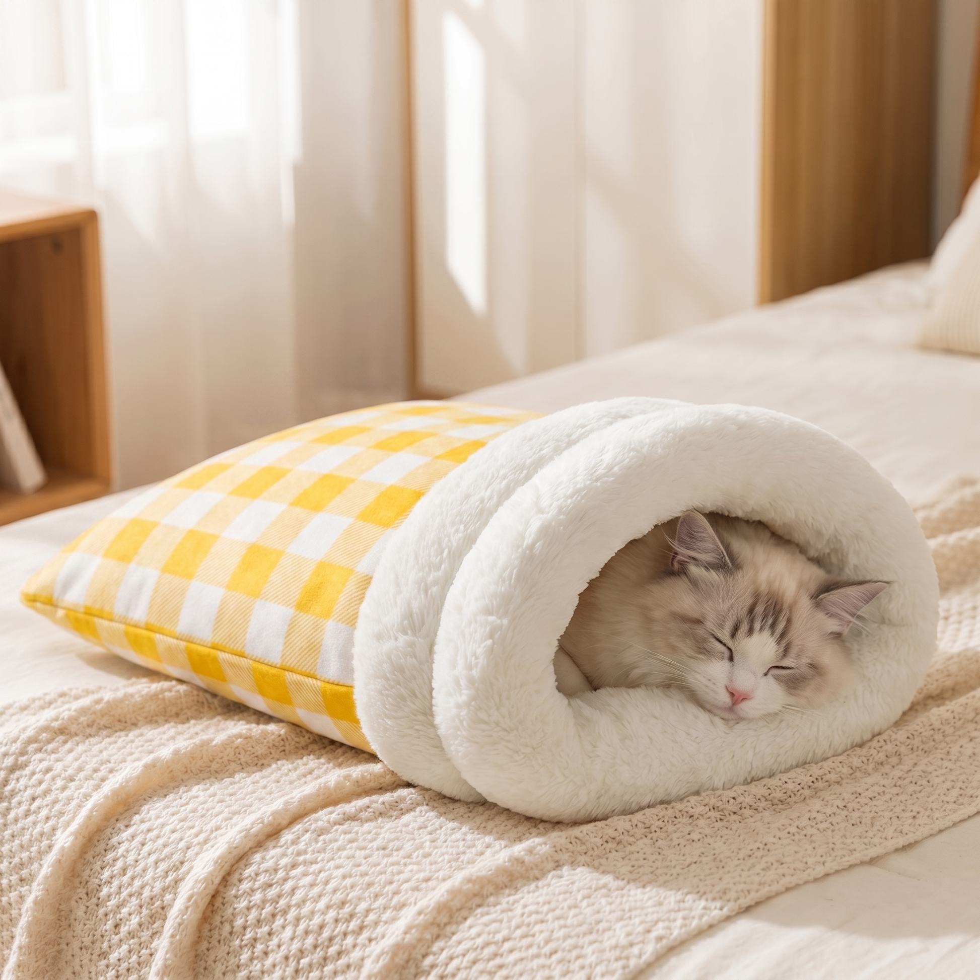 Cozy Burrow Cat Sleeping Bag - Sunny Checker