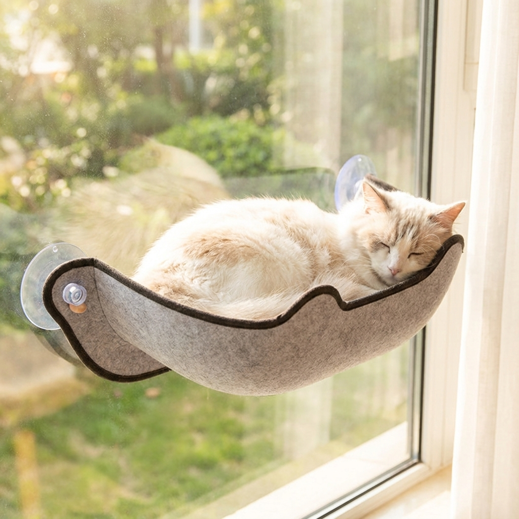Cat napping in Light Gray window perch