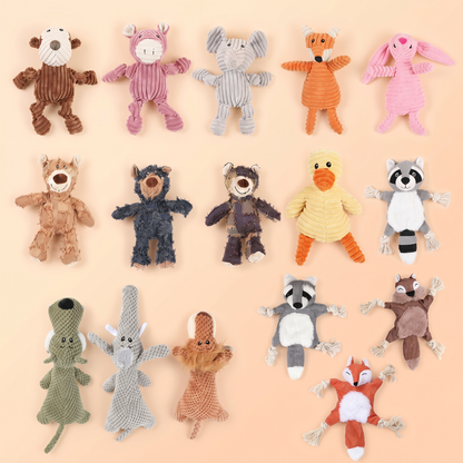 Plush & Rope Squeaky Toy Bundle - full assortment of corduroy squeaky animal dog toys
