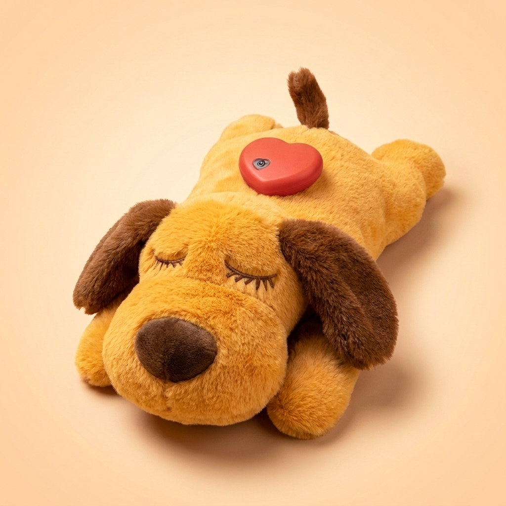 SnuggleHeart calming heartbeat puppy toy - golden body with brown ears