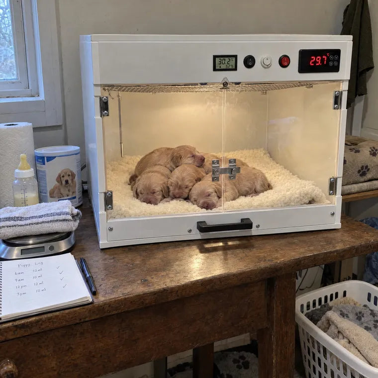 Kiba Nest with a litter of puppies
