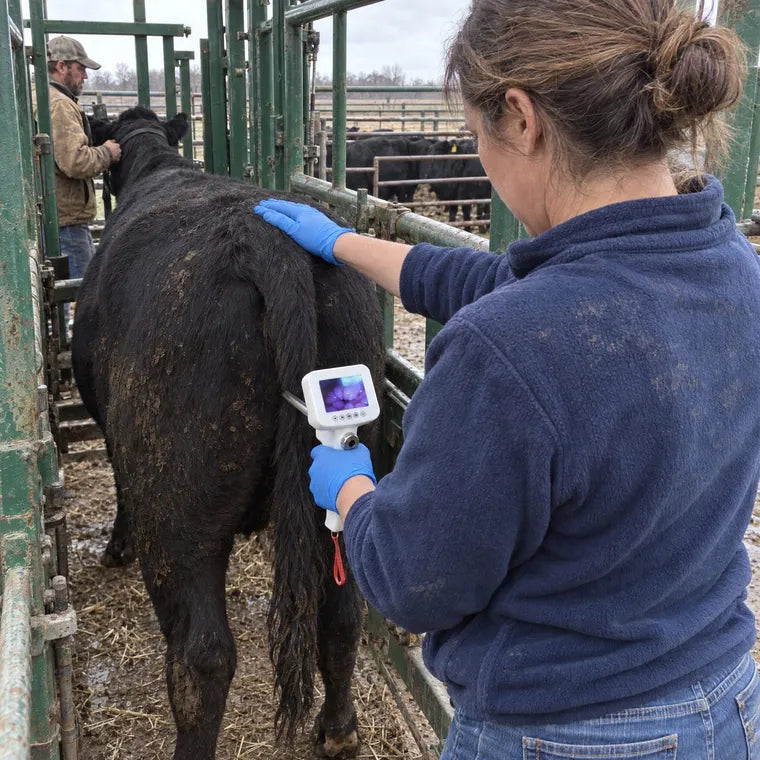 Kiba Scope Cattle at a cow in the chute